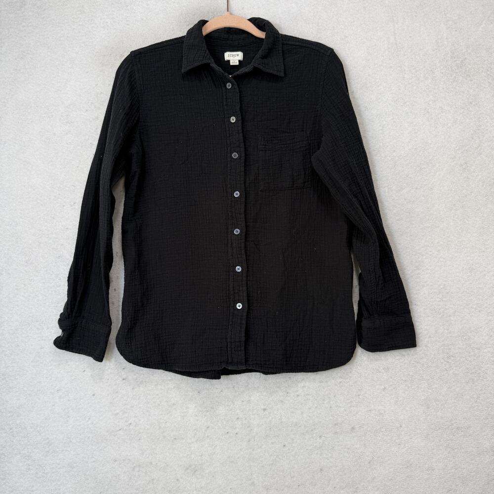 J Crew Shirt Womens Small Black 100% Cotton Gauze Button Front Long Sleeve Top